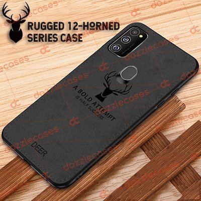 Samsung Galaxy M21 Rugged Fabric 12 Horned Deer Emblem Mobile Back Cover Dazzlecases